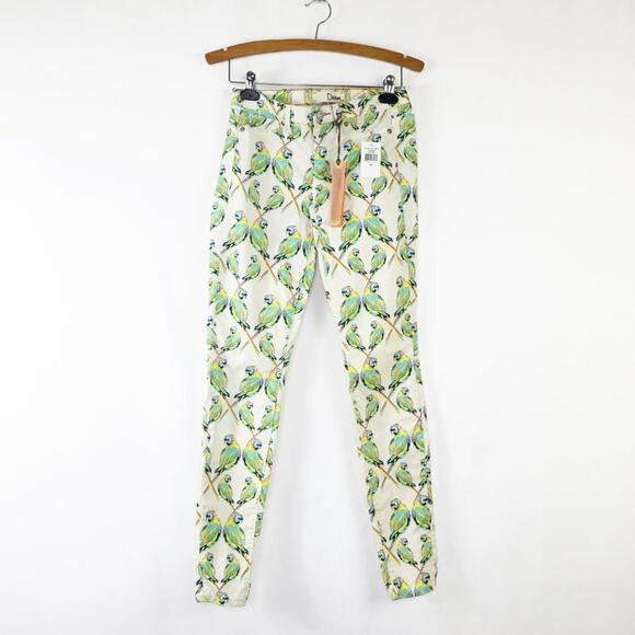 Dittos Denim Jessica Ivory Green Love Bird Print Jeggings Skinny Jeans NWT - Picture 2 of 11